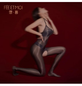 FEE ET MOI - Ultra-Thin High-Density Glossy Halter Bodysuit (Black)